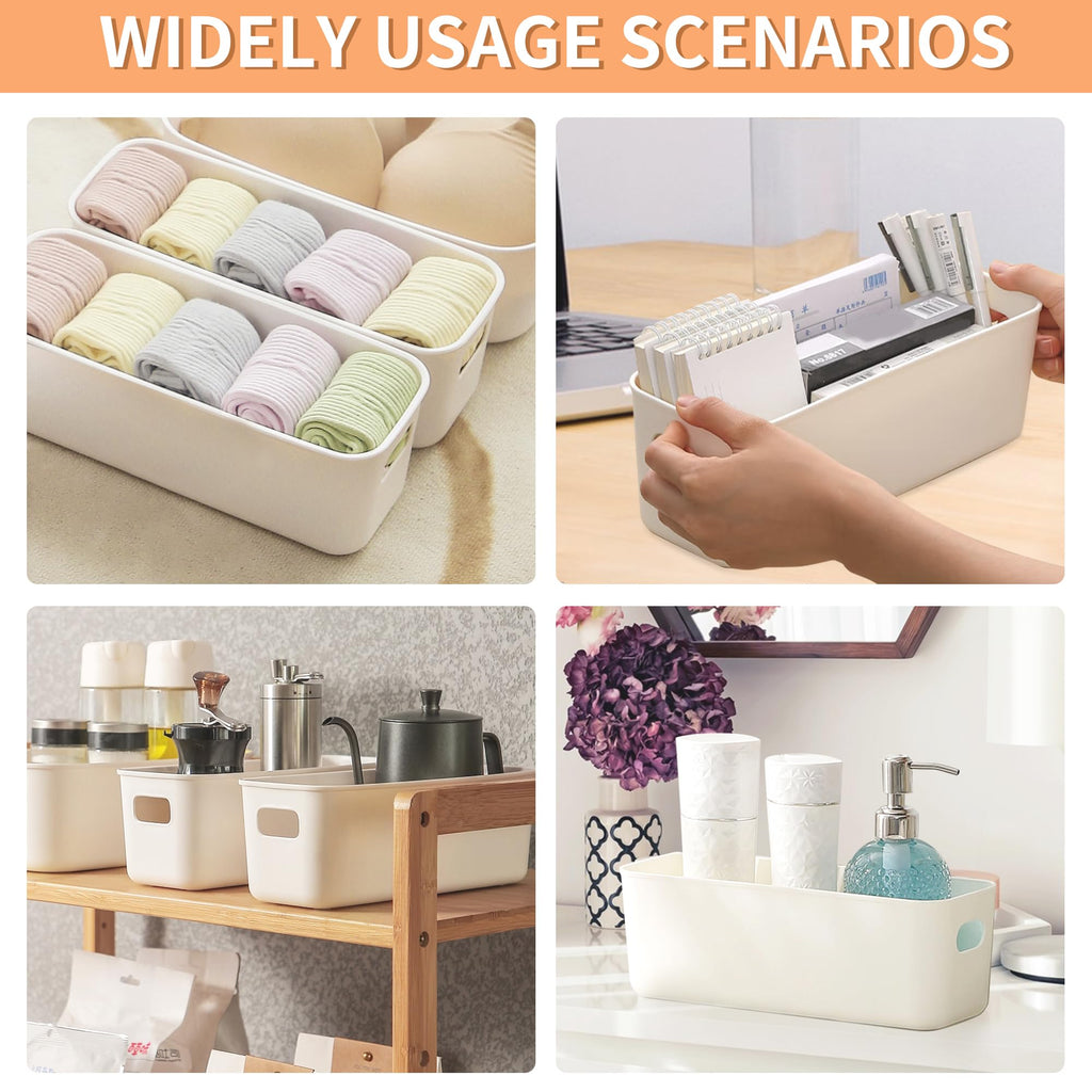 LYLIDIA 6 Stück Aufbewahrungsbox Klein Schmal 30cm, Kunststoffbox Organizer Box Aufbewahrung, Aufbewahrungskorb Kisten Schrank Schubladen Ordnungsboxen Basket körbchen für Bad, Küche Regal (Weiß)
