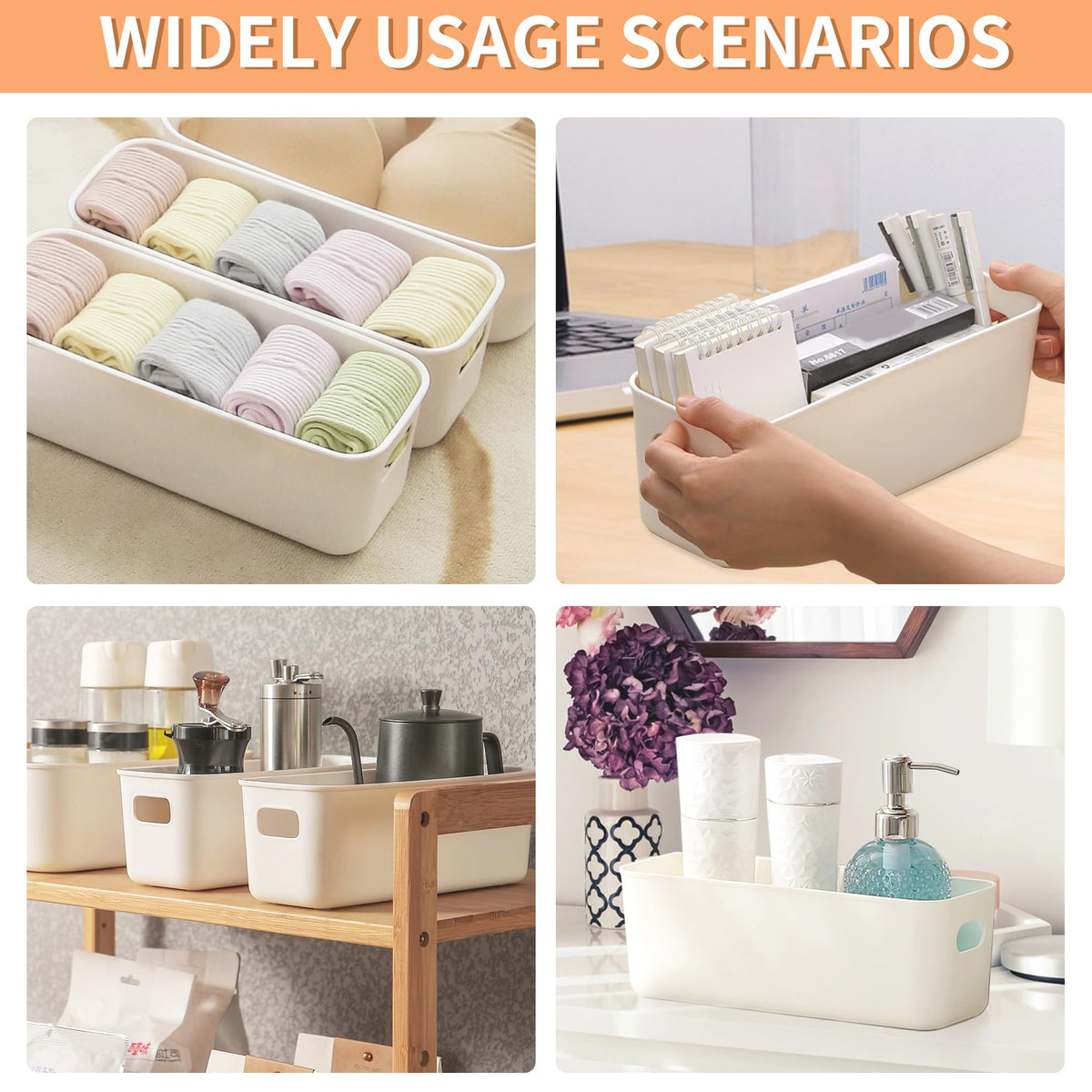 LYLIDIA 6 Stück Aufbewahrungsbox Klein Schmal 30cm, Kunststoffbox Organizer Box Aufbewahrung, Aufbewahrungskorb Kisten Schrank Schubladen Ordnungsboxen Basket körbchen für Bad, Küche Regal (Weiß)