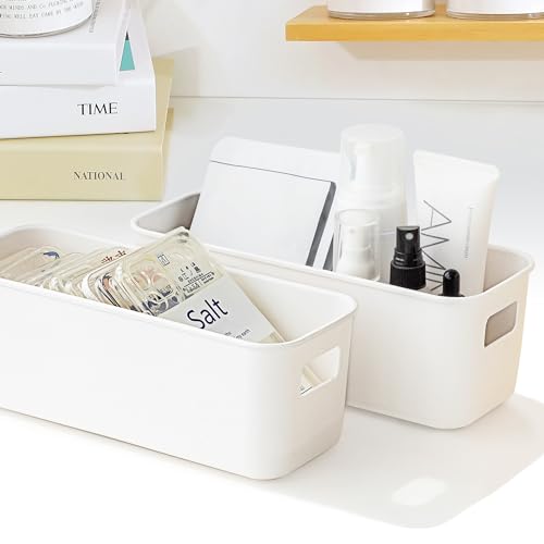 LYLIDIA 6 Stück Aufbewahrungsbox Klein Schmal 30cm, Kunststoffbox Organizer Box Aufbewahrung, Aufbewahrungskorb Kisten Schrank Schubladen Ordnungsboxen Basket körbchen für Bad, Küche Regal (Weiß)