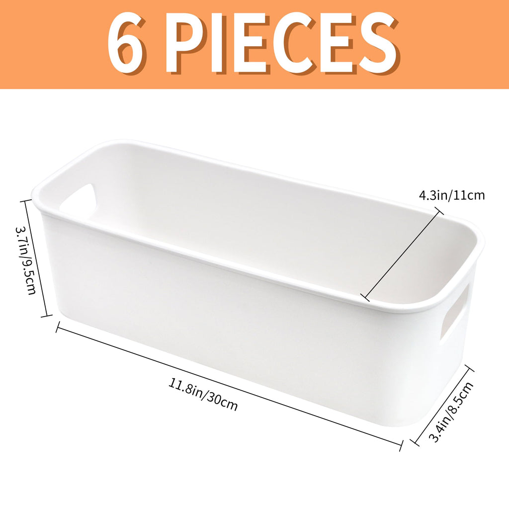 LYLIDIA 6 Stück Aufbewahrungsbox Klein Schmal 30cm, Kunststoffbox Organizer Box Aufbewahrung, Aufbewahrungskorb Kisten Schrank Schubladen Ordnungsboxen Basket körbchen für Bad, Küche Regal (Weiß)