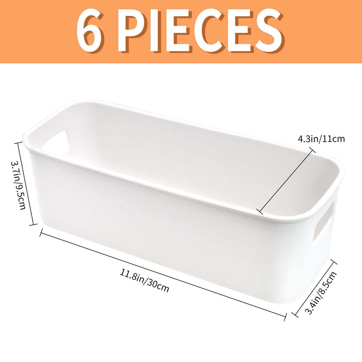 LYLIDIA 6 Stück Aufbewahrungsbox Klein Schmal 30cm, Kunststoffbox Organizer Box Aufbewahrung, Aufbewahrungskorb Kisten Schrank Schubladen Ordnungsboxen Basket körbchen für Bad, Küche Regal (Weiß)