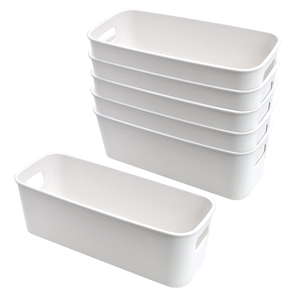 LYLIDIA 6 Stück Aufbewahrungsbox Klein Schmal 30cm, Kunststoffbox Organizer Box Aufbewahrung, Aufbewahrungskorb Kisten Schrank Schubladen Ordnungsboxen Basket körbchen für Bad, Küche Regal (Weiß)