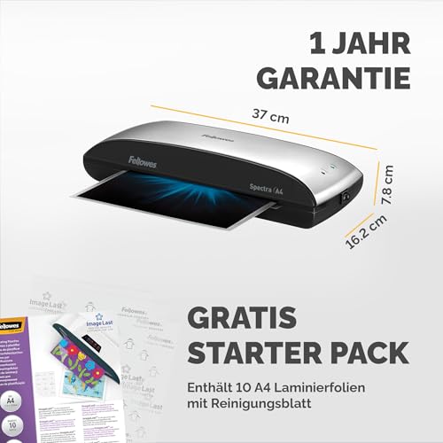 Fellowes A4 Laminiergerät, Spectra A4 für Einsteiger, für 80-125 Mikron Laminierfolien, bis A4 Format, für Zuhause/Home Office, inkl 10 gratis