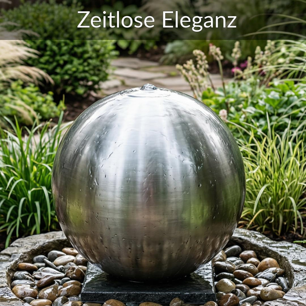 Kugelbrunnen aus matt gebürstetem Edelstahl D: 48 cm – Edelstahlkugel matt für Gartenbrunnen, Wasserspiel Garten, 30 mm Lochbohrung, 3/4 Zoll Schlauchanschluss, Edelstahlbrunnen für DIY Brunnenanlagen