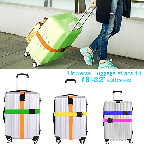 Koffergurt 4 Stück, Kofferband Auffällig mit 2 Etiketten, Verstellbare Kofferband Gurt, Sicheres Gürtel-Zubehör-Set für Reisetasche, Mehrfarbige Luggage Strap, 180 cm Länge