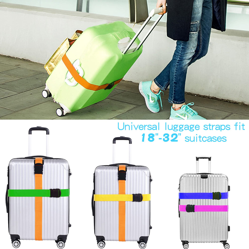 Koffergurt 4 Stück, Kofferband Auffällig mit 2 Etiketten, Verstellbare Kofferband Gurt, Sicheres Gürtel-Zubehör-Set für Reisetasche, Mehrfarbige Luggage Strap, 180 cm Länge