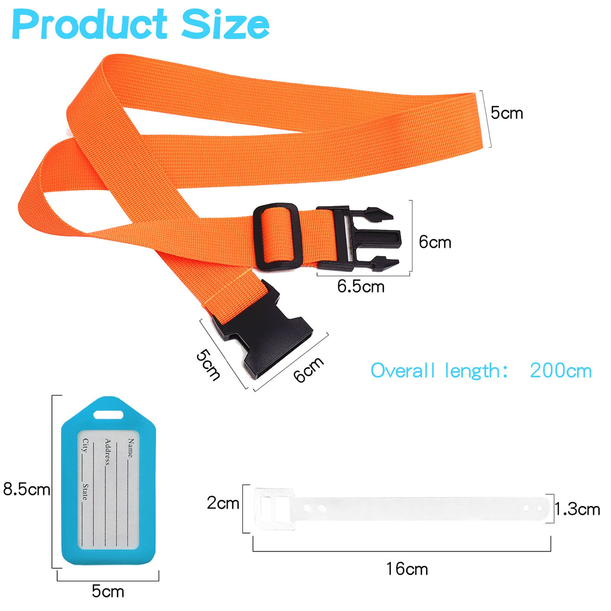 Koffergurt 4 Stück, Kofferband Auffällig mit 2 Etiketten, Verstellbare Kofferband Gurt, Sicheres Gürtel-Zubehör-Set für Reisetasche, Mehrfarbige Luggage Strap, 180 cm Länge