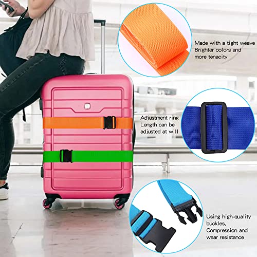 Koffergurt 4 Stück, Kofferband Auffällig mit 2 Etiketten, Verstellbare Kofferband Gurt, Sicheres Gürtel-Zubehör-Set für Reisetasche, Mehrfarbige Luggage Strap, 180 cm Länge