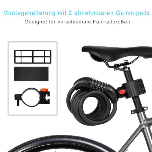 REHKITTZ Fahrradschloss 120cm/12mm Kabelschloss Sicherheitsstufe Sehr Hoch Mit 5-Stellig Zahlencode Zahlenschloss Fahrradhalterung Fahrradschloß zahlen für Fahrrad Tricycle Scooter BIKE LOCK