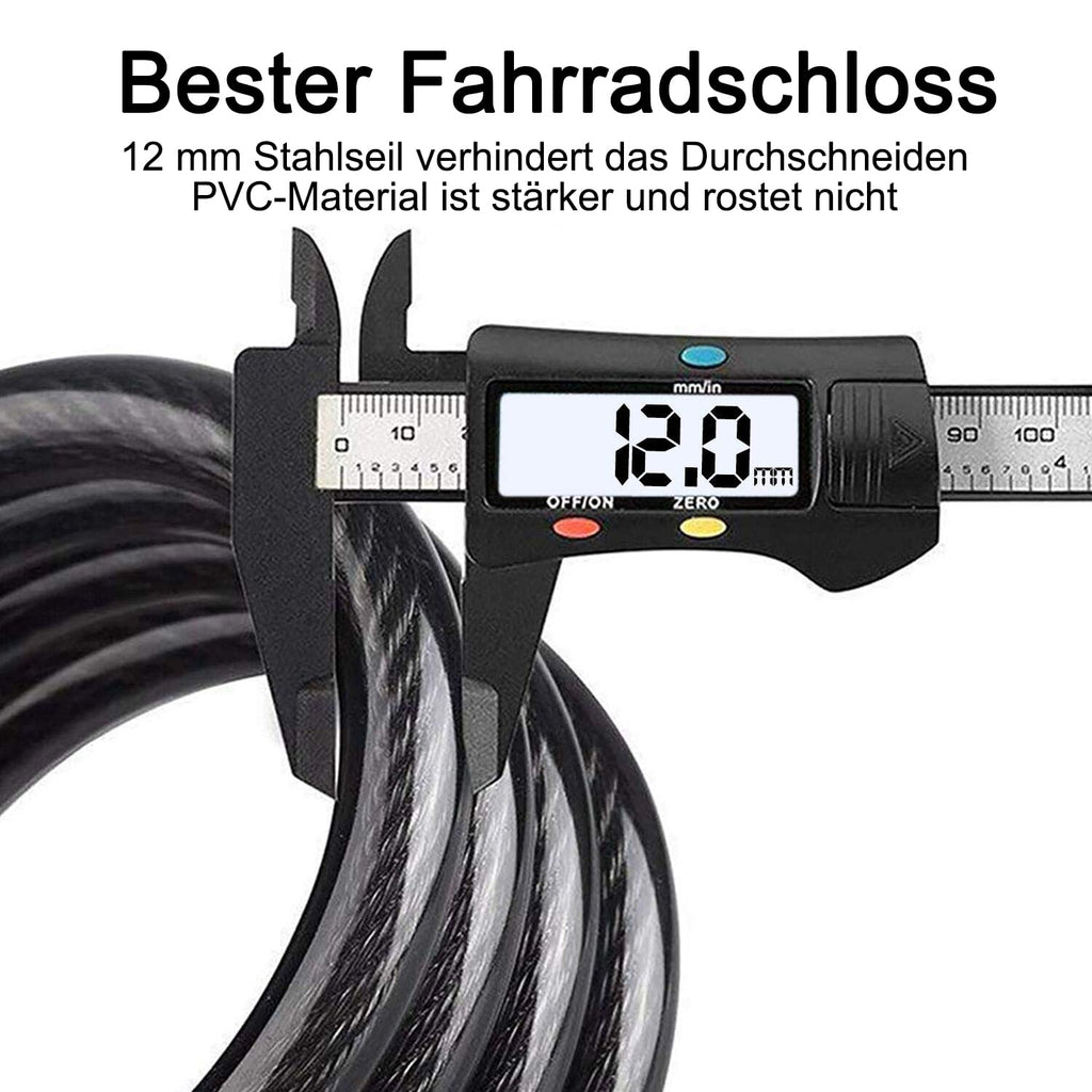REHKITTZ Fahrradschloss 120cm/12mm Kabelschloss Sicherheitsstufe Sehr Hoch Mit 5-Stellig Zahlencode Zahlenschloss Fahrradhalterung Fahrradschloß zahlen für Fahrrad Tricycle Scooter BIKE LOCK