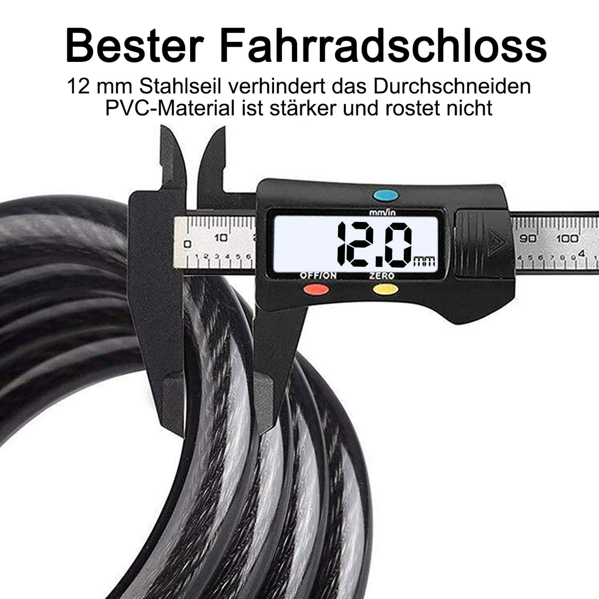 REHKITTZ Fahrradschloss 120cm/12mm Kabelschloss Sicherheitsstufe Sehr Hoch Mit 5-Stellig Zahlencode Zahlenschloss Fahrradhalterung Fahrradschloß zahlen für Fahrrad Tricycle Scooter BIKE LOCK
