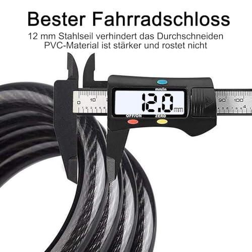 REHKITTZ Fahrradschloss 120cm/12mm Kabelschloss Sicherheitsstufe Sehr Hoch Mit 5-Stellig Zahlencode Zahlenschloss Fahrradhalterung Fahrradschloß zahlen für Fahrrad Tricycle Scooter BIKE LOCK