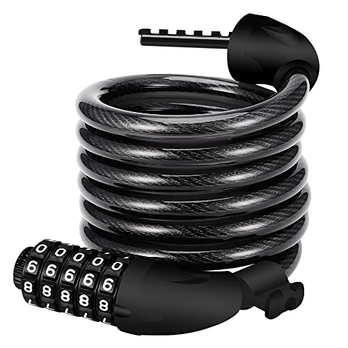 REHKITTZ Fahrradschloss 120cm/12mm Kabelschloss Sicherheitsstufe Sehr Hoch Mit 5-Stellig Zahlencode Zahlenschloss Fahrradhalterung Fahrradschloß zahlen für Fahrrad Tricycle Scooter BIKE LOCK