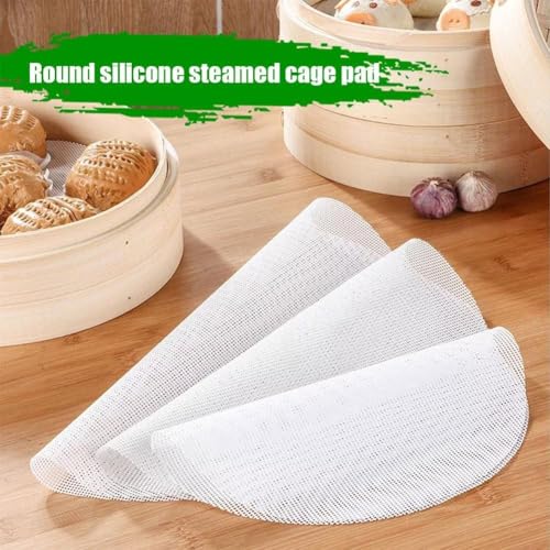 Niceminiwall 3-teilige, wiederverwendbare runde Silikon-Dampfgarer-Matten, geeignet für Haushaltskochgeschirr, einschließlich Reiskocher und Dampfgarer, mit rundem Antihaft-Mesh-Futter (16 cm)