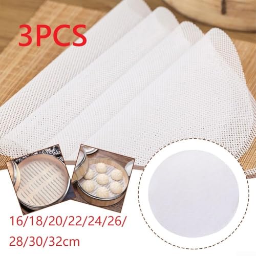 Niceminiwall 3-teilige, wiederverwendbare runde Silikon-Dampfgarer-Matten, geeignet für Haushaltskochgeschirr, einschließlich Reiskocher und Dampfgarer, mit rundem Antihaft-Mesh-Futter (16 cm)