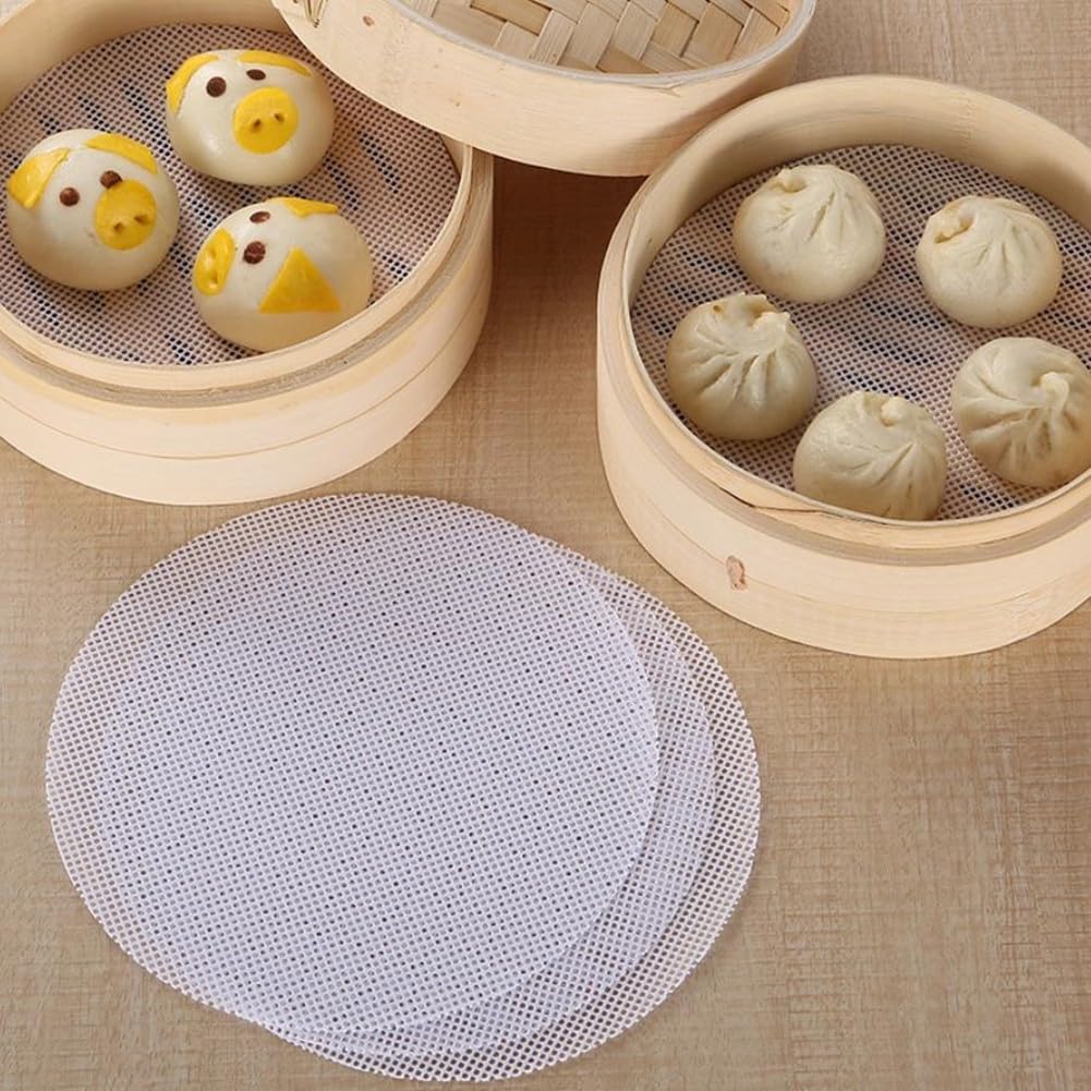 Niceminiwall 3-teilige, wiederverwendbare runde Silikon-Dampfgarer-Matten, geeignet für Haushaltskochgeschirr, einschließlich Reiskocher und Dampfgarer, mit rundem Antihaft-Mesh-Futter (16 cm)