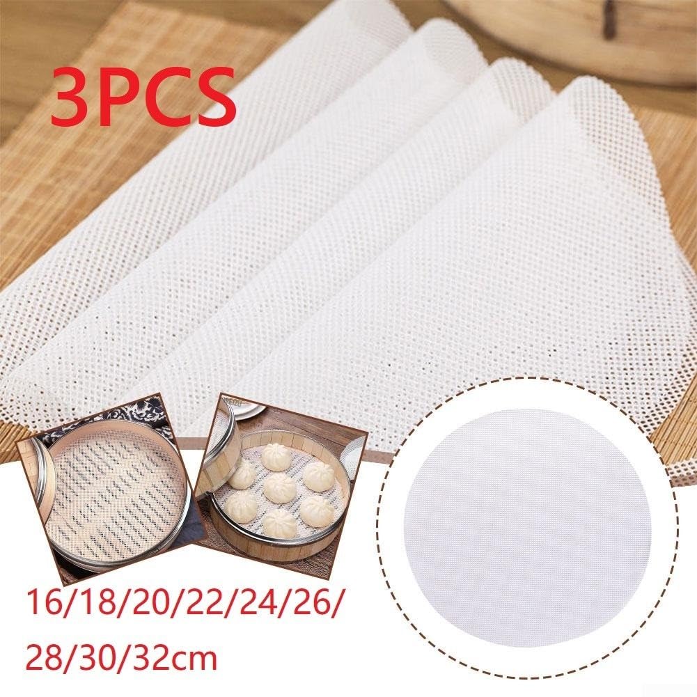 Niceminiwall 3-teilige, wiederverwendbare runde Silikon-Dampfgarer-Matten, geeignet für Haushaltskochgeschirr, einschließlich Reiskocher und Dampfgarer, mit rundem Antihaft-Mesh-Futter (16 cm)