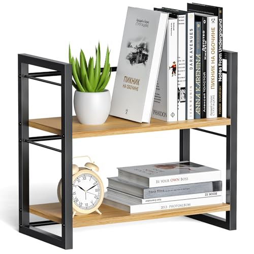 THYGIFTREE Schreibtisch Regal Organizer Aus Holz, Mini Regal Desk Shelf Aufbewahrungsregal für Schreibtisch-Bücherregal, Schreibtischregale für Schreibtischplatte und Kommode (Schwarz)