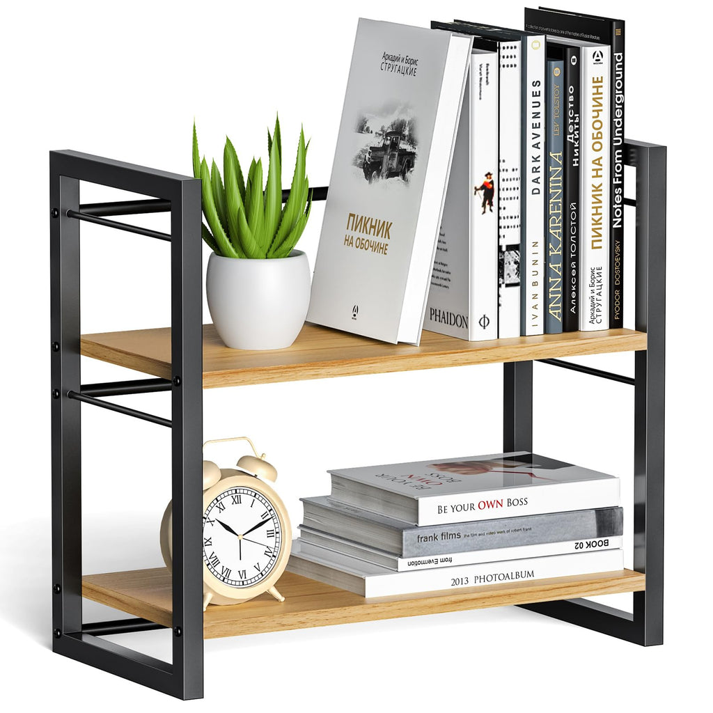 THYGIFTREE Schreibtisch Regal Organizer Aus Holz, Mini Regal Desk Shelf Aufbewahrungsregal für Schreibtisch-Bücherregal, Schreibtischregale für Schreibtischplatte und Kommode (Schwarz)