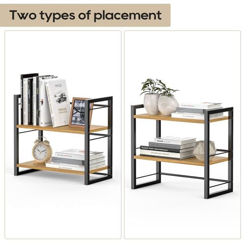 THYGIFTREE Schreibtisch Regal Organizer Aus Holz, Mini Regal Desk Shelf Aufbewahrungsregal für Schreibtisch-Bücherregal, Schreibtischregale für Schreibtischplatte und Kommode (Schwarz)