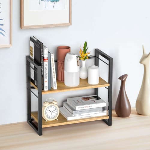 THYGIFTREE Schreibtisch Regal Organizer Aus Holz, Mini Regal Desk Shelf Aufbewahrungsregal für Schreibtisch-Bücherregal, Schreibtischregale für Schreibtischplatte und Kommode (Schwarz)