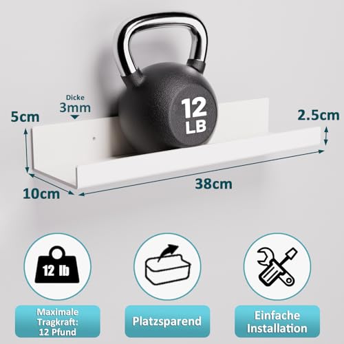 6er-Set Wandregale ohne Bohren, weiße Acryl-Schweberegale zum Kleben, 38 cm