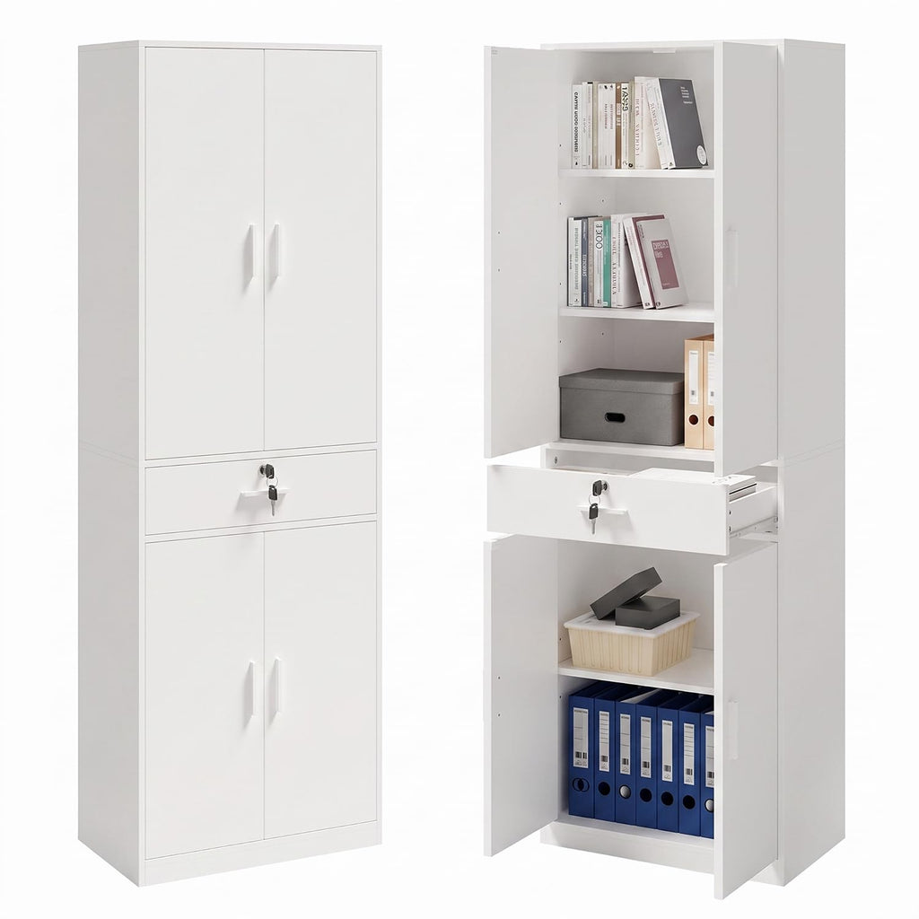 Mehrzweckschrank Büroschrank, Aktenschrank mit Schublade, Weiß