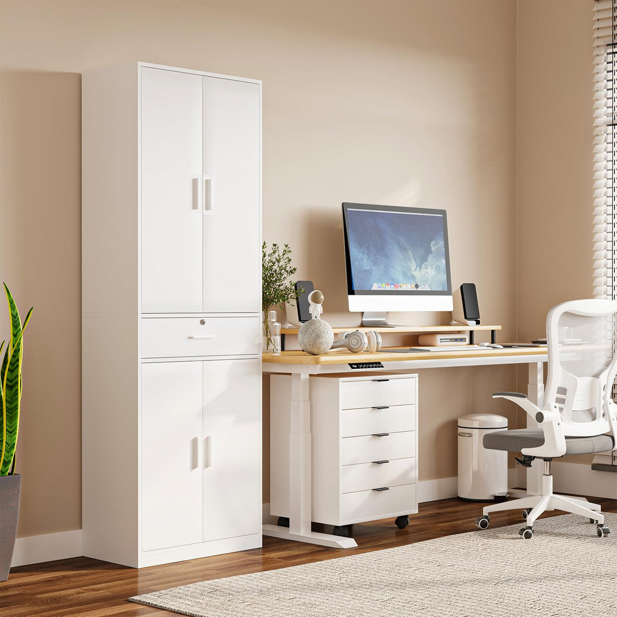 Mehrzweckschrank Büroschrank, Aktenschrank mit Schublade, Weiß