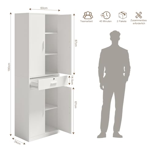 Mehrzweckschrank Büroschrank, Aktenschrank mit Schublade, Weiß