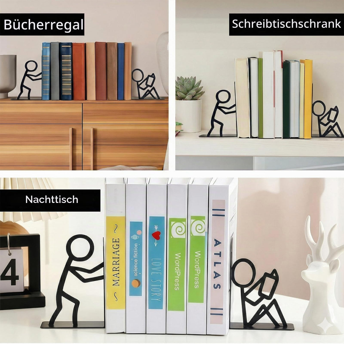 Buchstütze für Regale Dekorative, Süße Buchstützen Metall, Originell für Schwere Bücher, Buchhalter für Büro Schule Zuhause, Schreibtisch Regal Dekoration, Geschenk für Bücherliebhaber