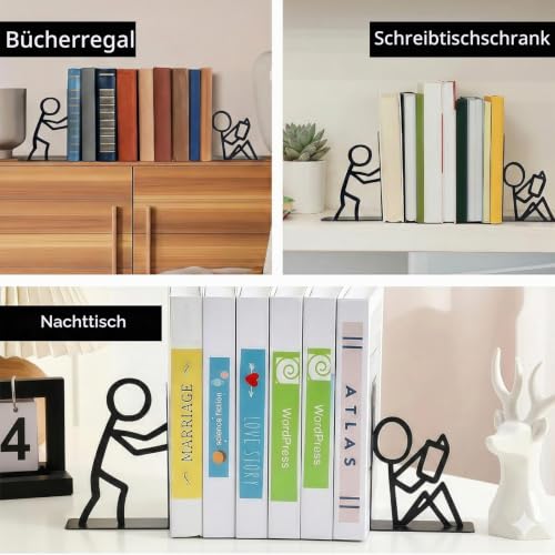 Buchstütze für Regale Dekorative, Süße Buchstützen Metall, Originell für Schwere Bücher, Buchhalter für Büro Schule Zuhause, Schreibtisch Regal Dekoration, Geschenk für Bücherliebhaber