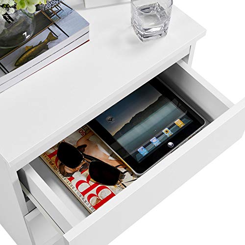 Yaheetech Nachttisch Boxspringbett Nachtschrank Nachtkommode mit 3 Schubladen Schlichter Beistelltisch Sofatisch Schubladenschrank für Schlafzimmer/Wohnzimmer, Weiß