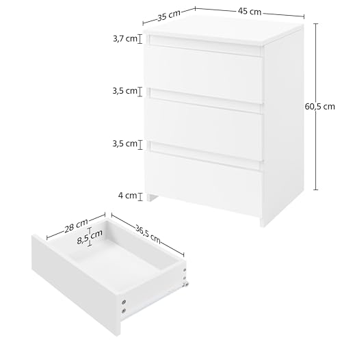 Yaheetech Nachttisch Boxspringbett Nachtschrank Nachtkommode mit 3 Schubladen Schlichter Beistelltisch Sofatisch Schubladenschrank für Schlafzimmer/Wohnzimmer, Weiß