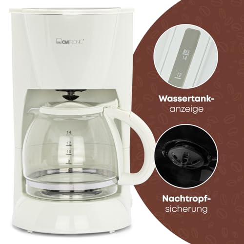 Clatronic® Kaffeemaschine | Kaffeeautomat für 12-14 Tassen (ca. 1,5 Liter) | Filterkaffeemaschine mit Nachtropfsicherung und herausnehmbaren Filtereinsatz | 900W | Coffee Machine KA 3473 weiß