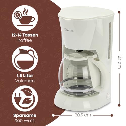 Clatronic® Kaffeemaschine | Kaffeeautomat für 12-14 Tassen (ca. 1,5 Liter) | Filterkaffeemaschine mit Nachtropfsicherung und herausnehmbaren Filtereinsatz | 900W | Coffee Machine KA 3473 weiß