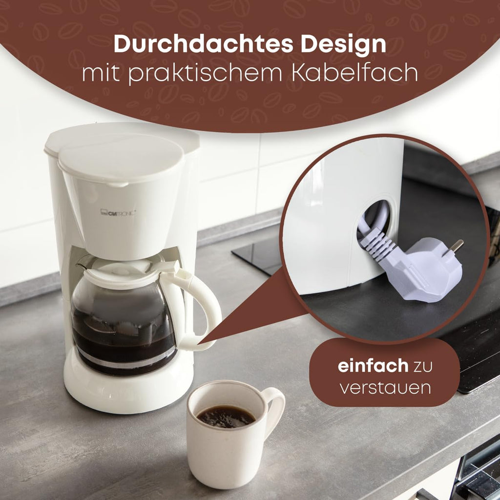 Clatronic® Kaffeemaschine | Kaffeeautomat für 12-14 Tassen (ca. 1,5 Liter) | Filterkaffeemaschine mit Nachtropfsicherung und herausnehmbaren Filtereinsatz | 900W | Coffee Machine KA 3473 weiß