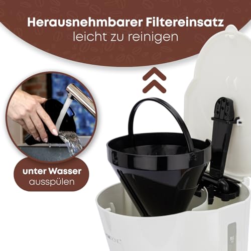 Clatronic® Kaffeemaschine | Kaffeeautomat für 12-14 Tassen (ca. 1,5 Liter) | Filterkaffeemaschine mit Nachtropfsicherung und herausnehmbaren Filtereinsatz | 900W | Coffee Machine KA 3473 weiß