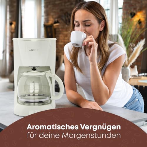Clatronic® Kaffeemaschine | Kaffeeautomat für 12-14 Tassen (ca. 1,5 Liter) | Filterkaffeemaschine mit Nachtropfsicherung und herausnehmbaren Filtereinsatz | 900W | Coffee Machine KA 3473 weiß