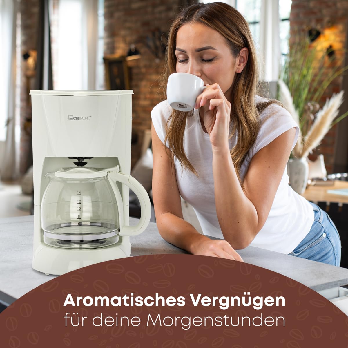 Clatronic® Kaffeemaschine | Kaffeeautomat für 12-14 Tassen (ca. 1,5 Liter) | Filterkaffeemaschine mit Nachtropfsicherung und herausnehmbaren Filtereinsatz | 900W | Coffee Machine KA 3473 weiß
