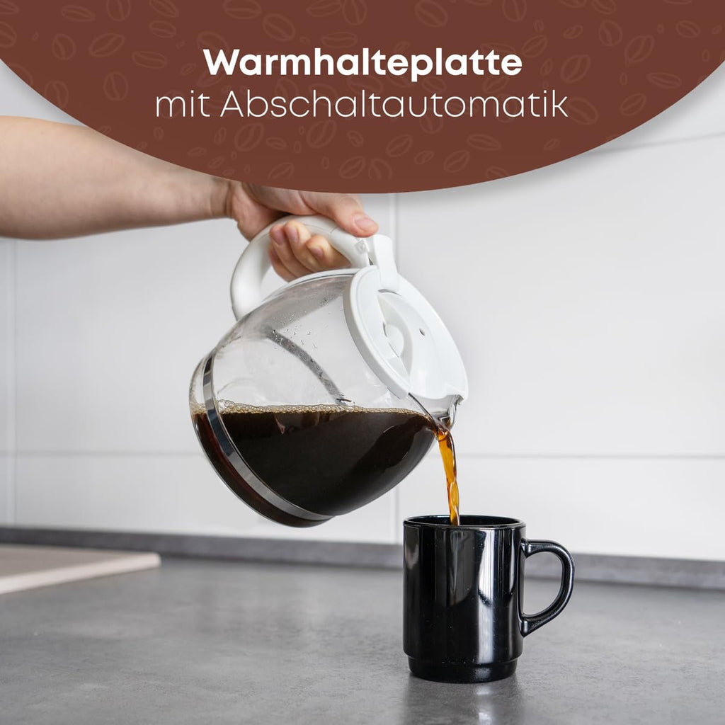 Clatronic® Kaffeemaschine | Kaffeeautomat für 12-14 Tassen (ca. 1,5 Liter) | Filterkaffeemaschine mit Nachtropfsicherung und herausnehmbaren Filtereinsatz | 900W | Coffee Machine KA 3473 weiß