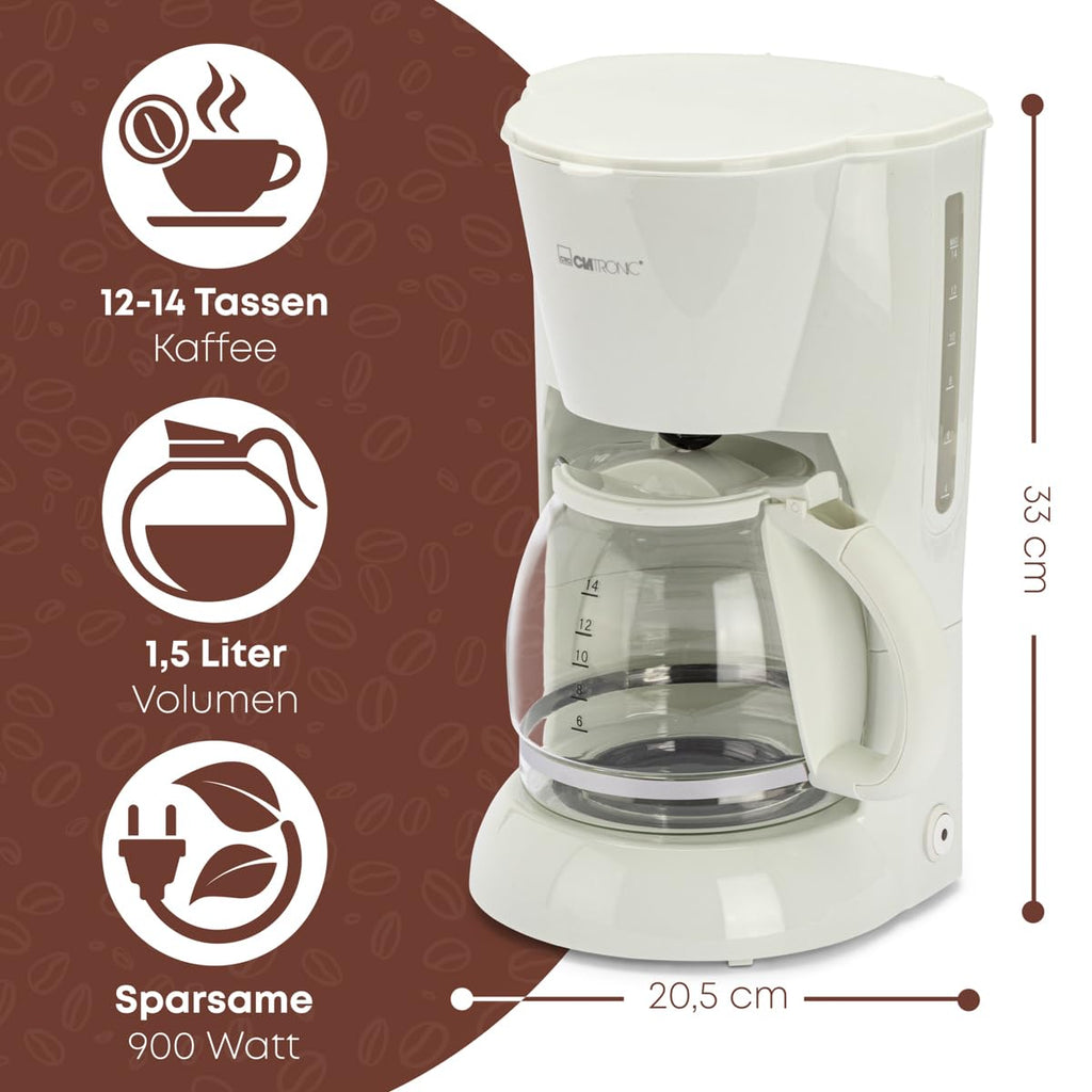 Clatronic® Kaffeemaschine | Kaffeeautomat für 12-14 Tassen (ca. 1,5 Liter) | Filterkaffeemaschine mit Nachtropfsicherung und herausnehmbaren Filtereinsatz | 900W | Coffee Machine KA 3473 weiß
