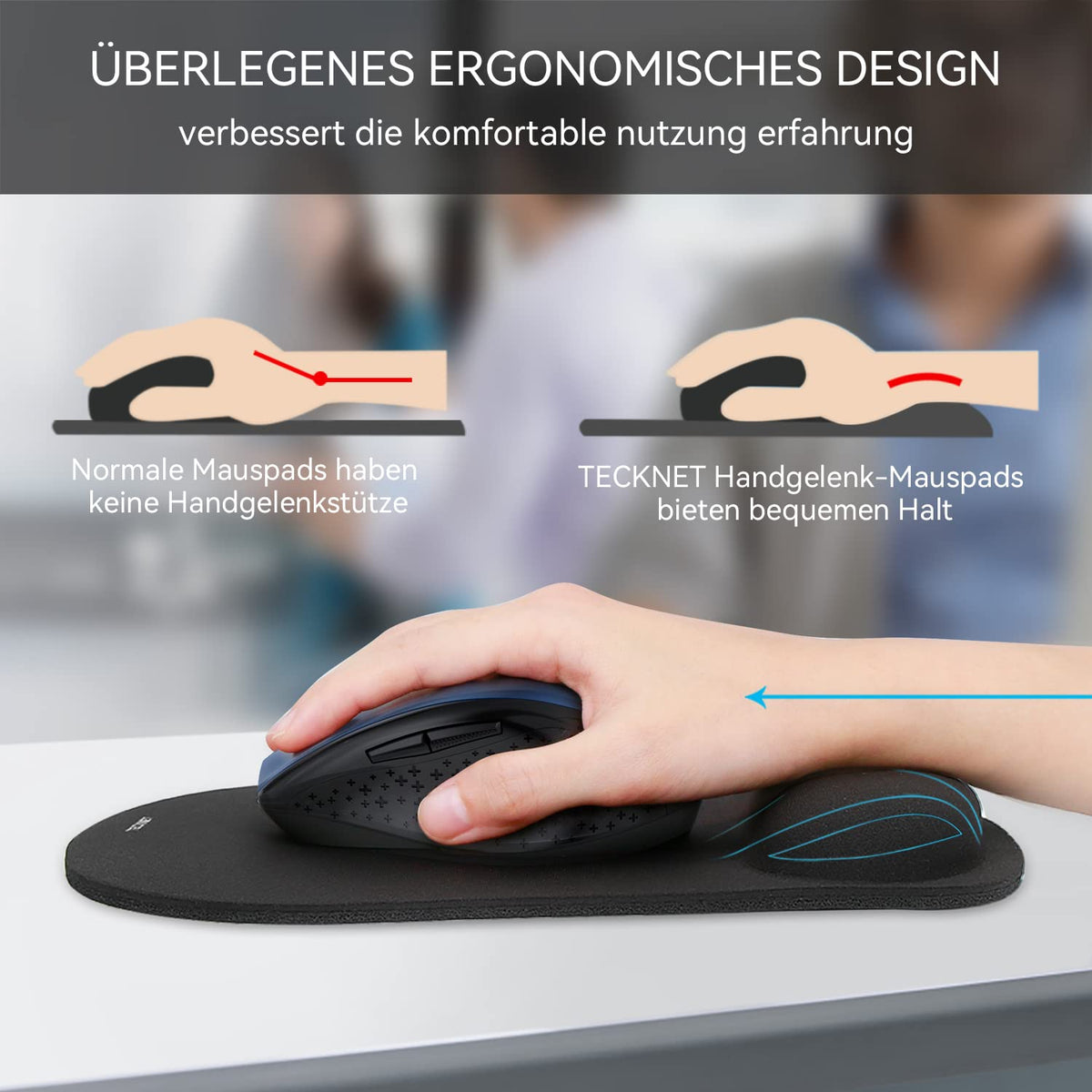 TECKNET Mauspad mit Gelkissen, Ergonomisches Wasserdicht Mousepad