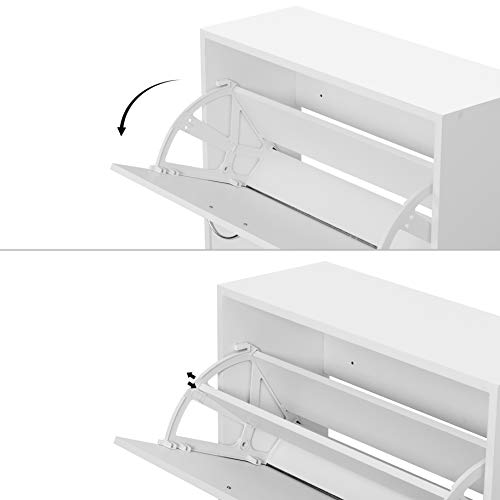 Meerveil Schuhschrank, klappbar, 2 Türen, schmal, weiß, 63x24x81 cm