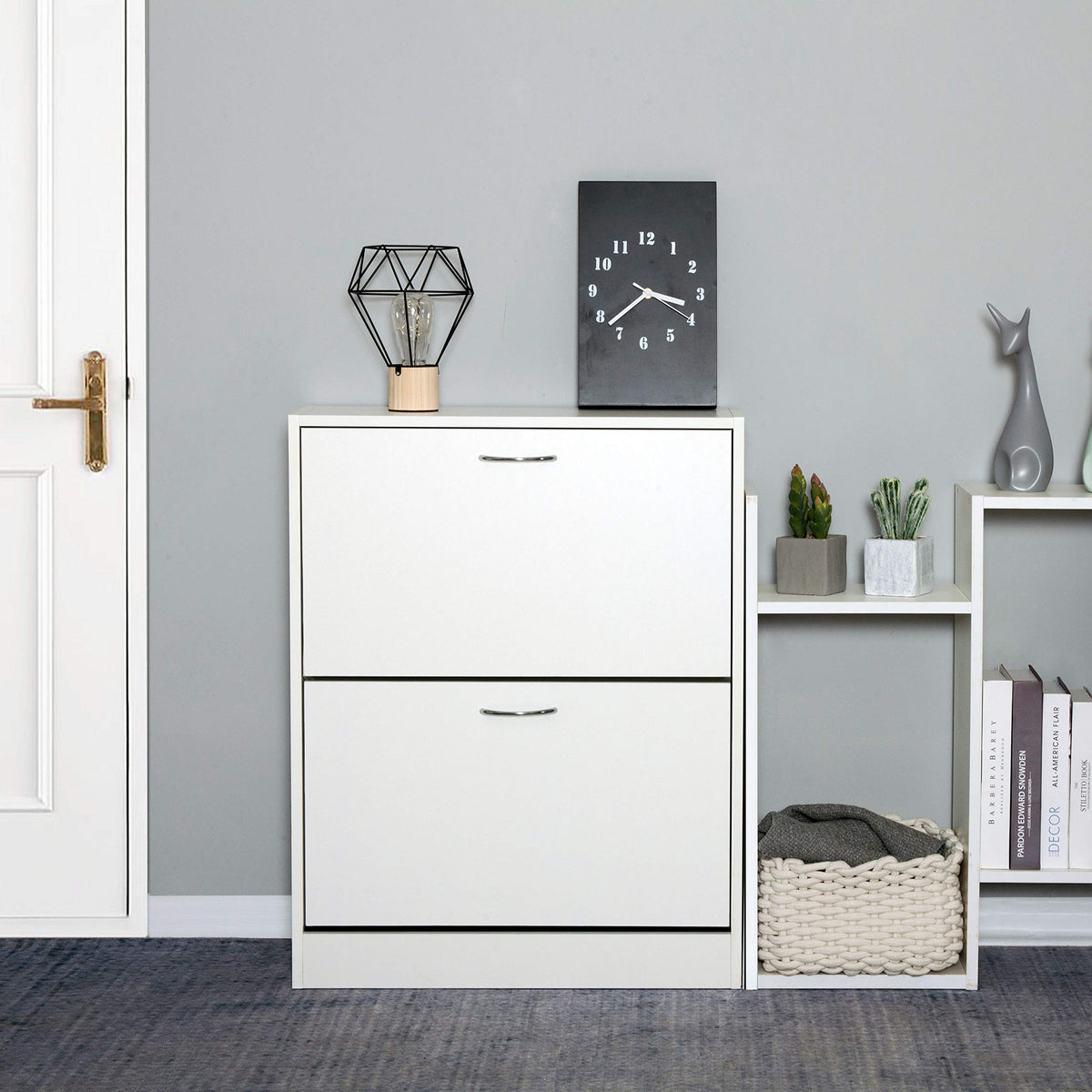 Meerveil Schuhschrank, klappbar, 2 Türen, schmal, weiß, 63x24x81 cm