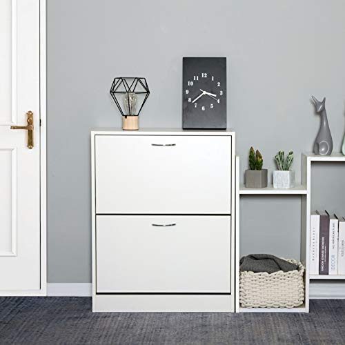 Meerveil Schuhschrank, klappbar, 2 Türen, schmal, weiß, 63x24x81 cm