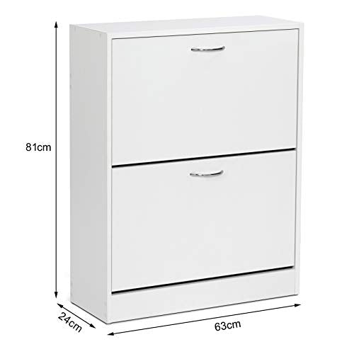 Meerveil Schuhschrank, klappbar, 2 Türen, schmal, weiß, 63x24x81 cm