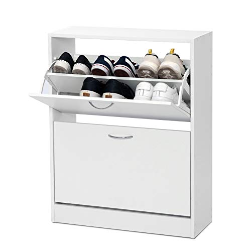 Meerveil Schuhschrank, klappbar, 2 Türen, schmal, weiß, 63x24x81 cm