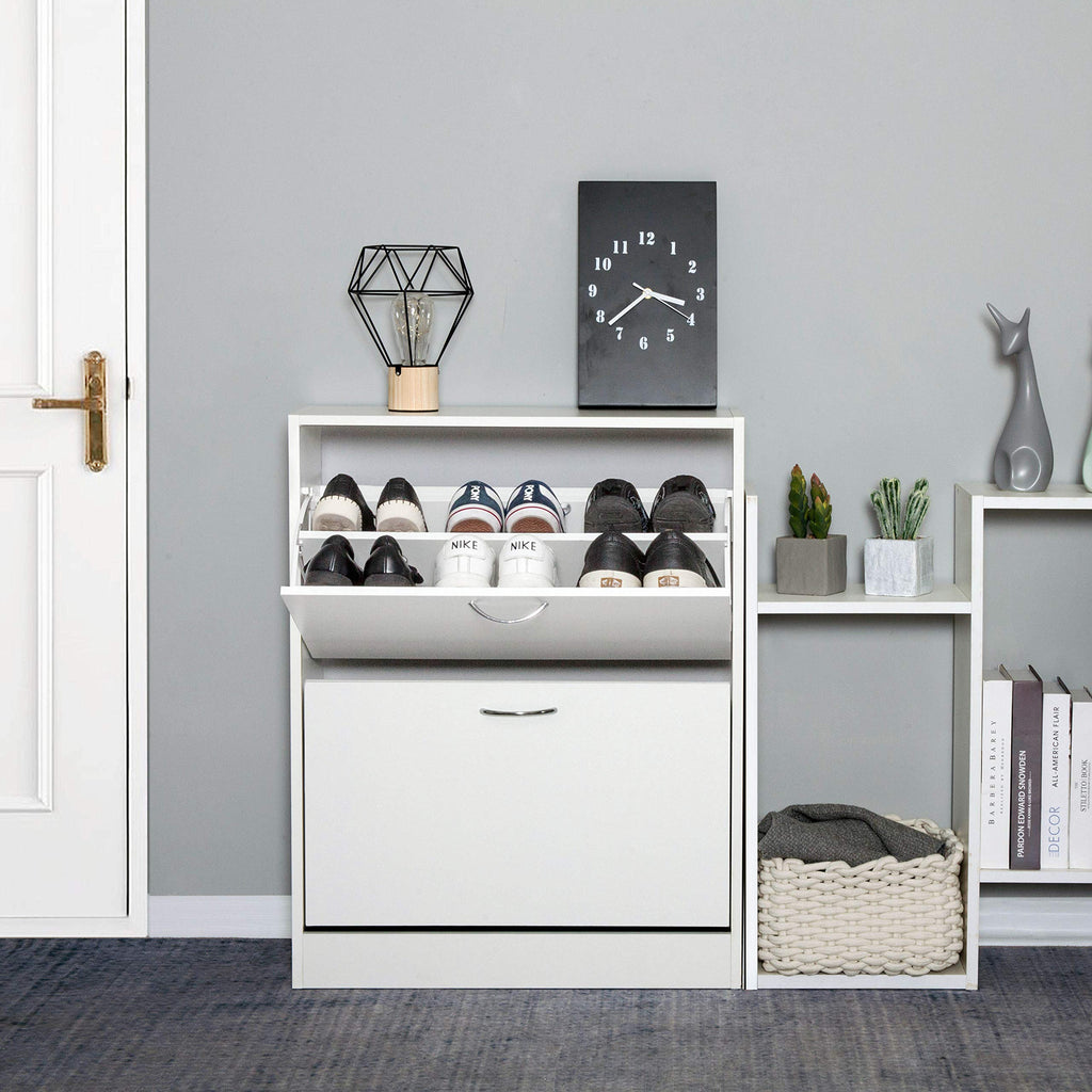 Meerveil Schuhschrank, klappbar, 2 Türen, schmal, weiß, 63x24x81 cm