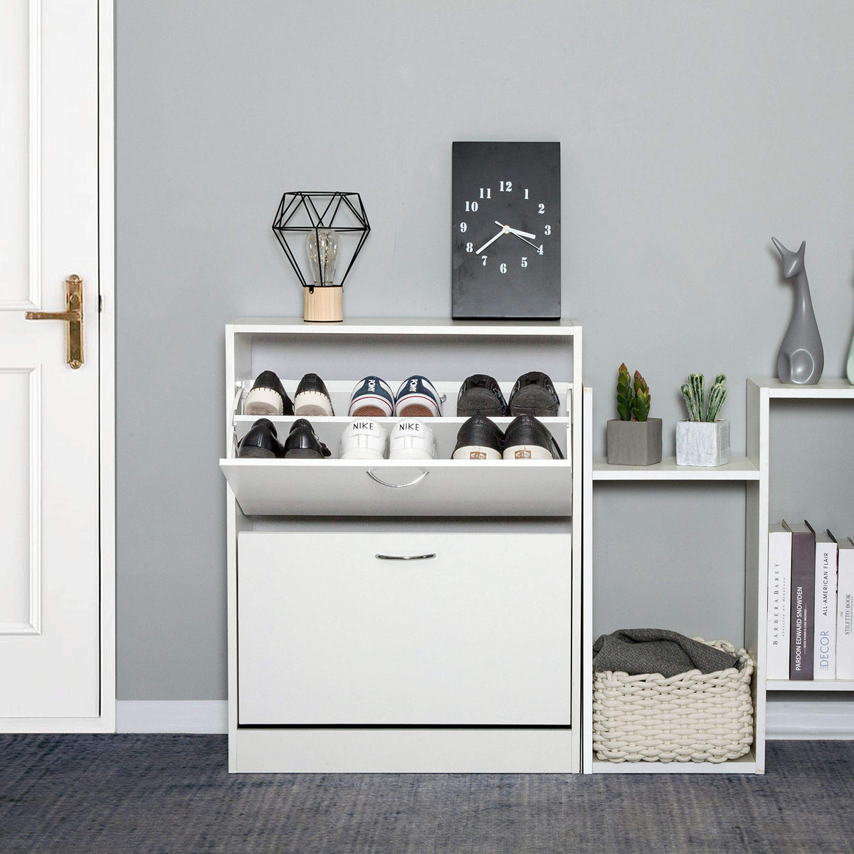 Meerveil Schuhschrank, klappbar, 2 Türen, schmal, weiß, 63x24x81 cm