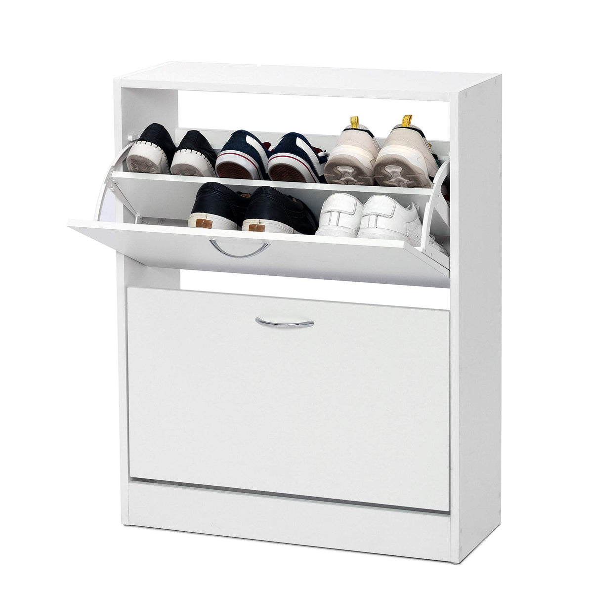 Meerveil Schuhschrank, klappbar, 2 Türen, schmal, weiß, 63x24x81 cm